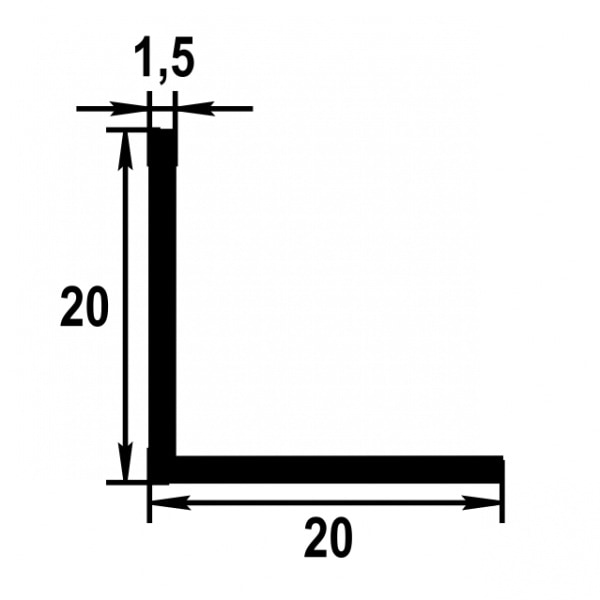 Уголок равнополочный 20х20 мм Уп 06.2000.500 Без окраса
